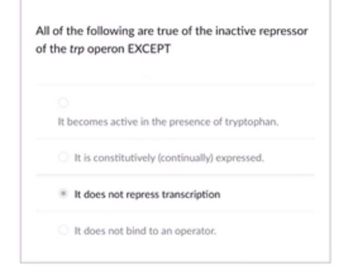 Solved All of the following are true of the inactive | Chegg.com