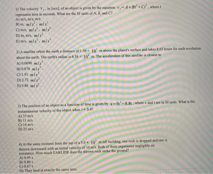 Solved 1 The Velocity V In M S Of An Object Is Give Chegg Com
