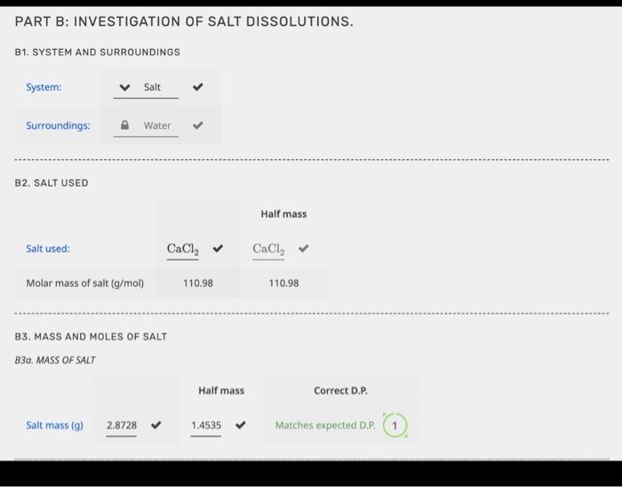 Solved PART B: INVESTIGATION OF SALT DISSOLUTIONS. B1. | Chegg.com