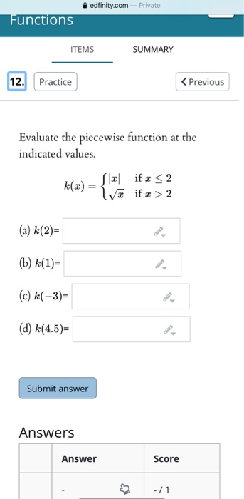 Solved edfinity.com - Private Functions ITEMS SUMMARY 12. | Chegg.com