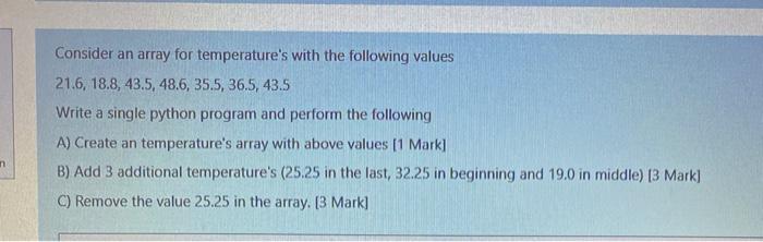 Solved Consider an array for temperature's with the | Chegg.com