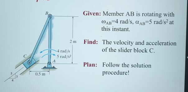Solved Given: Member AB is rotating with QAB=4 rad/s, QAB=5 | Chegg.com