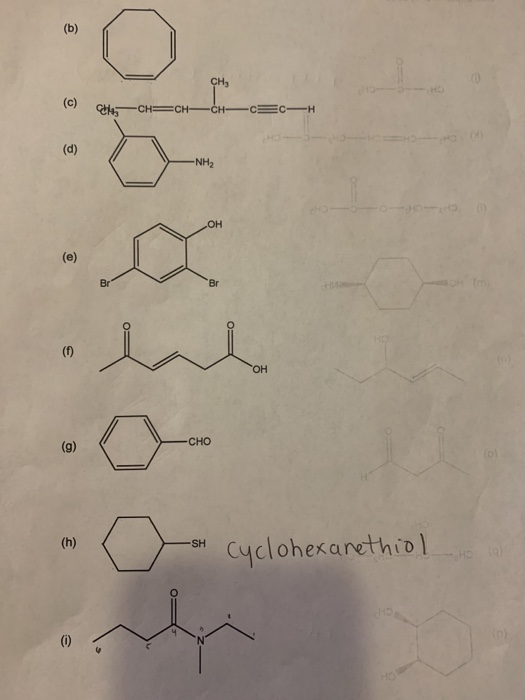 Solved (b) CH C14CH=CH-CH-CEC-H (d) -NH2 ОН (e) BI Br (1) ОН | Chegg.com
