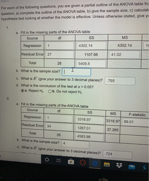 Solved For each of the following questions, you are given a | Chegg.com
