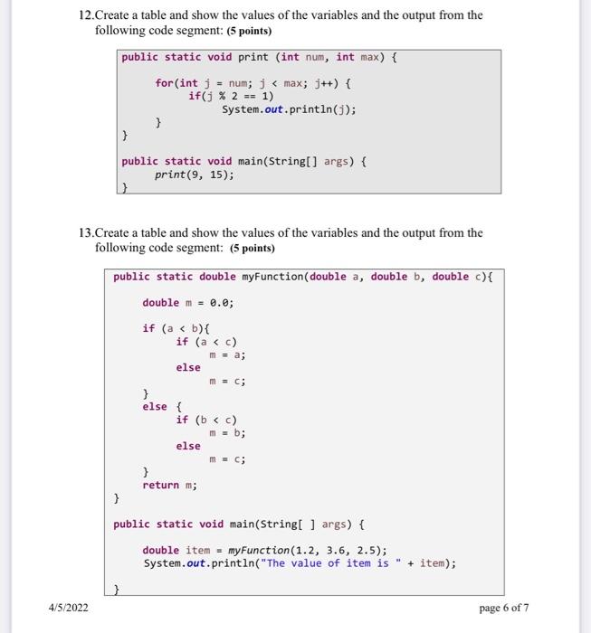 Solved 12.Create a table and show the values of the | Chegg.com