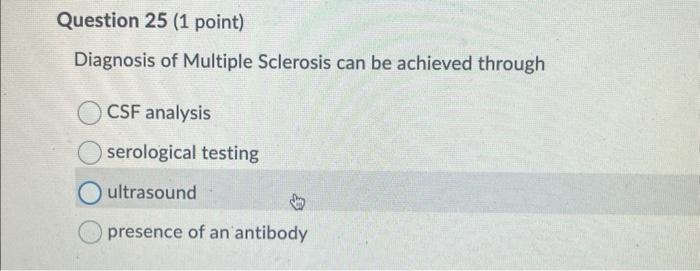 Diagnosis of Multiple Sclerosis can be achieved | Chegg.com