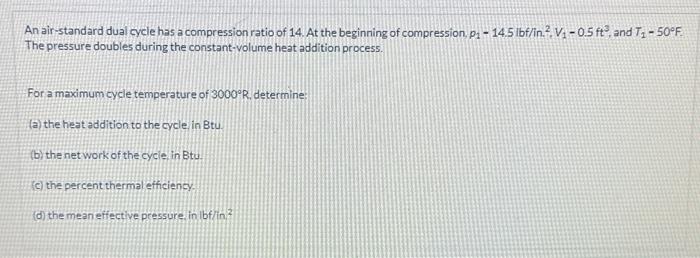 Solved An air-standard dual cycle has a compression ratio of | Chegg.com