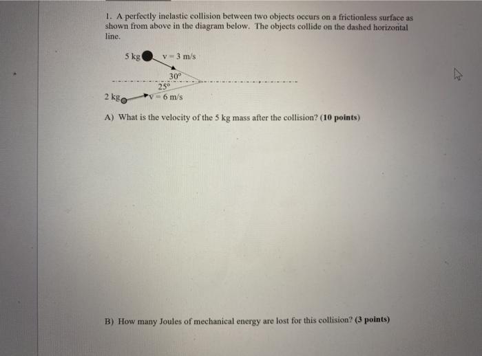 Solved 1. A perfectly inelastic collision between two | Chegg.com