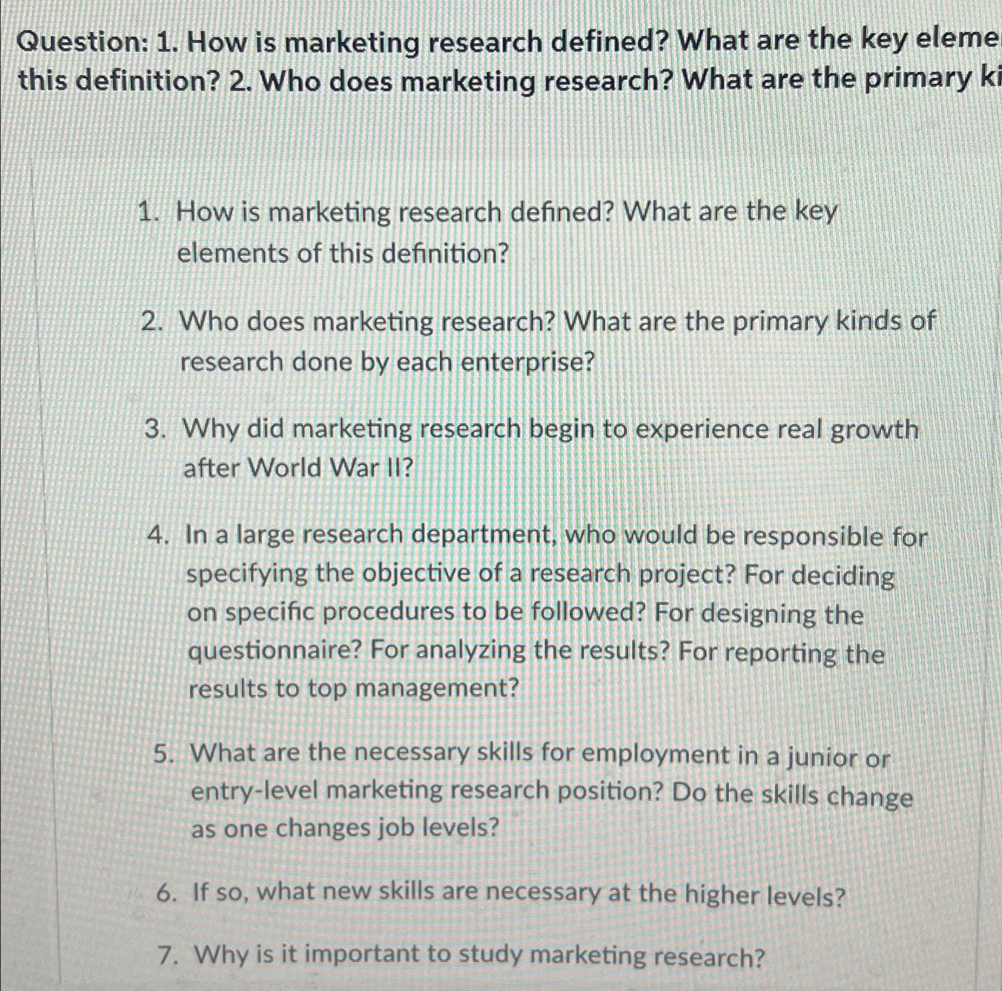 marketing research question and answer