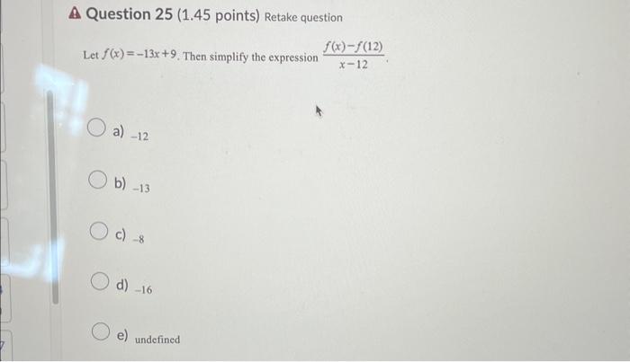 Solved Let F X −13x 9 Then Simplify The Expression