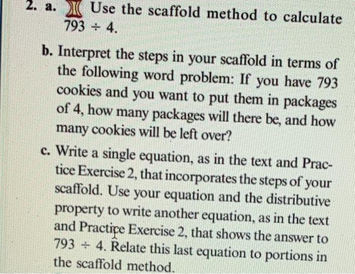 Solved 2. a. I Use the scaffold method to calculate 793 – 4. | Chegg.com