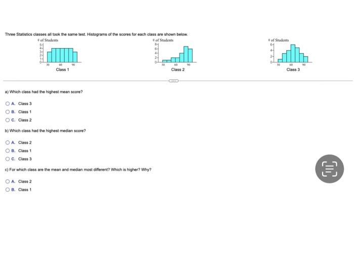 Solved a) Which class had the highest mean score? A. Class 3 | Chegg.com