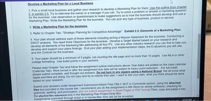 Solved Develop a Marketing Plan for a Local Business 1. Pick | Chegg.com