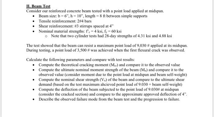 Solved II. Beam Test Consider Our Reinforced Concrete Beam | Chegg.com