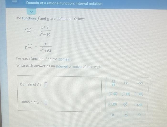 Solved Domain of a rational function: Interval notation The | Chegg.com