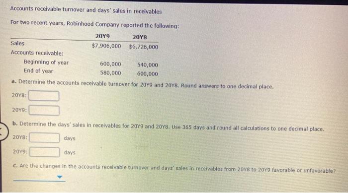Solved Accounts Receivable Turnover And Days' Sales In | Chegg.com