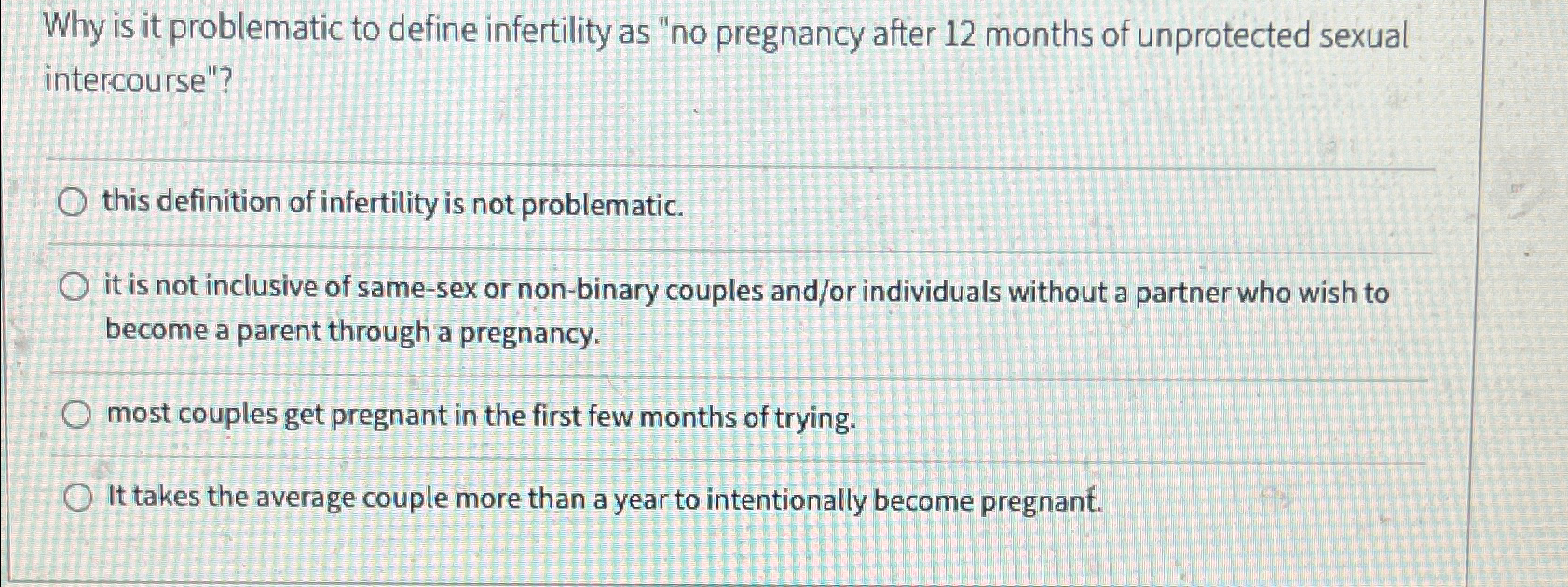 Solved Why is it problematic to define infertility as 