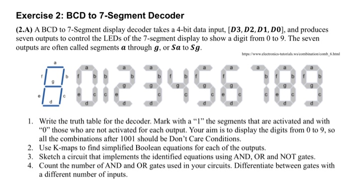 Solved Exercise 2: BCD to 7-Segment Decoder (2.A) A BCD to | Chegg.com
