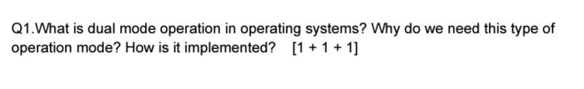 Solved Q1. What is dual mode operation in operating systems? | Chegg.com