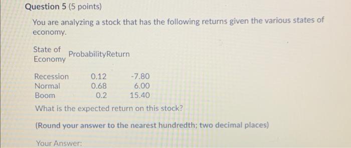 Solved Question 6 (5 points) You own a portfolio consisting | Chegg.com