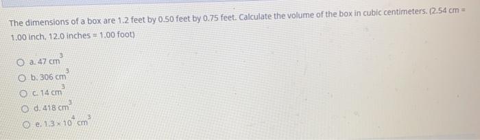 Solved The dimensions of a box are 1.2 feet by 0.50 feet by