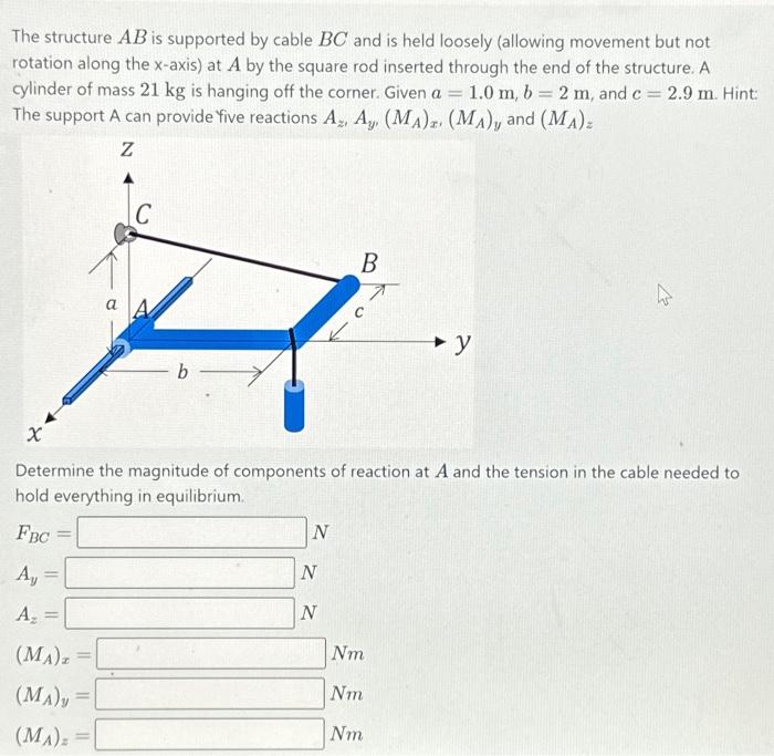 Solved The structure AB is supported by cable BC and is held | Chegg.com