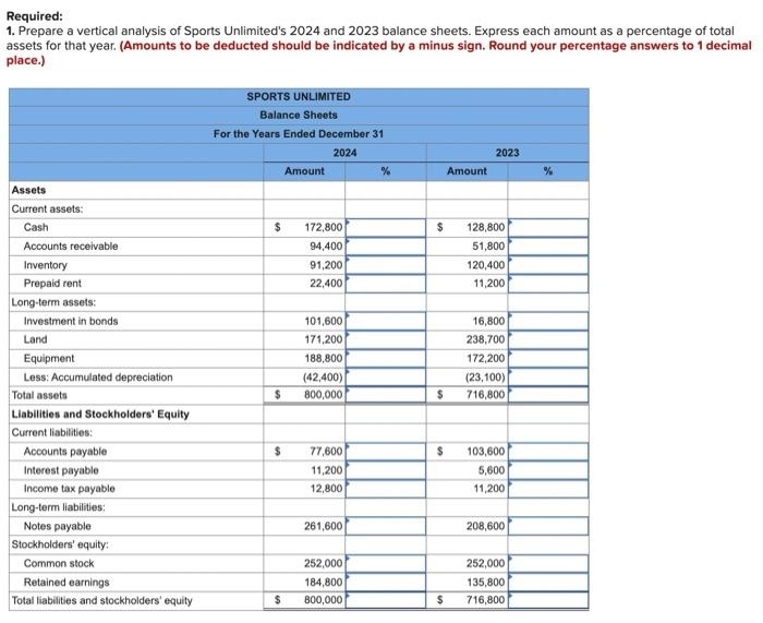 Required: 1. Prepare a vertical analysis of Sports | Chegg.com