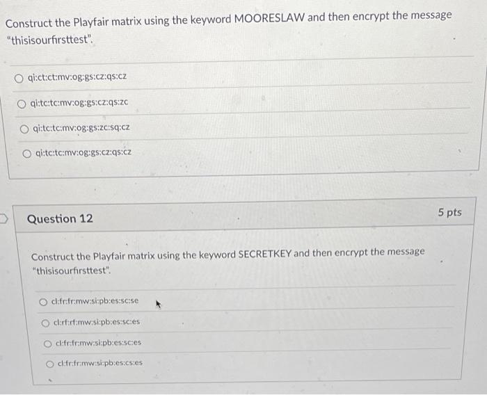 Solved Construct the Playfair matrix using the keyword | Chegg.com