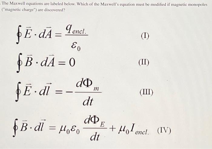 Solved The Maxwell Equations Are Labeled Below Which Of The