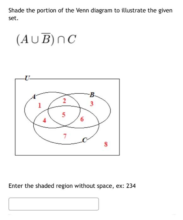 Solved Shade the portion of the Venn diagram to illustrate | Chegg.com