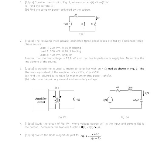 Solved 1 [25pts) Consider the circuit of Fig. 1, where | Chegg.com