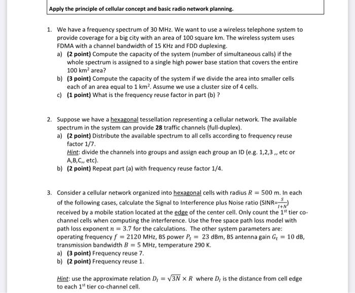 Solved Apply the principle of cellular concept and basic | Chegg.com