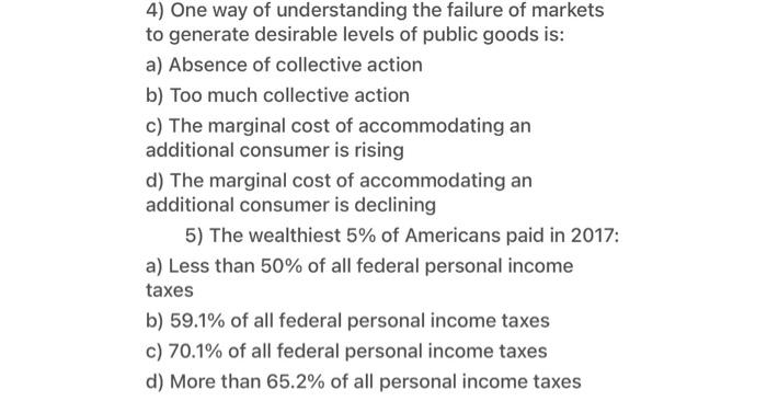 Solved 4) One Way Of Understanding The Failure Of Markets To | Chegg.com