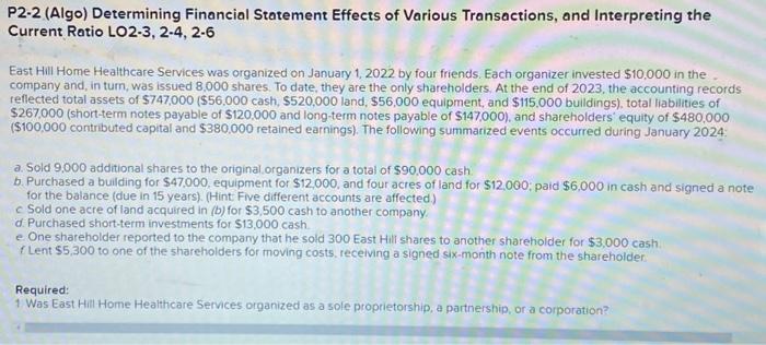 Solved P2-2 (Algo) Determining Financial Statement Effects | Chegg.com