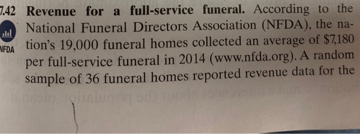 Solved 7.42 Revenue for a full-service funeral. According to | Chegg.com