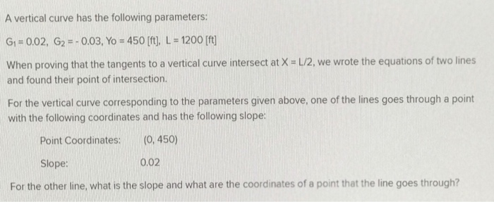 Solved A Vertical Curve Has The Following Parameters: G; = | Chegg.com