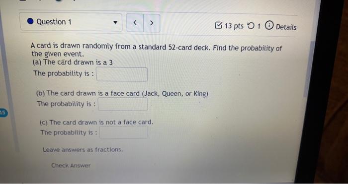 Solved A Card Is Drawn Randomly From A Standard 52-card | Chegg.com