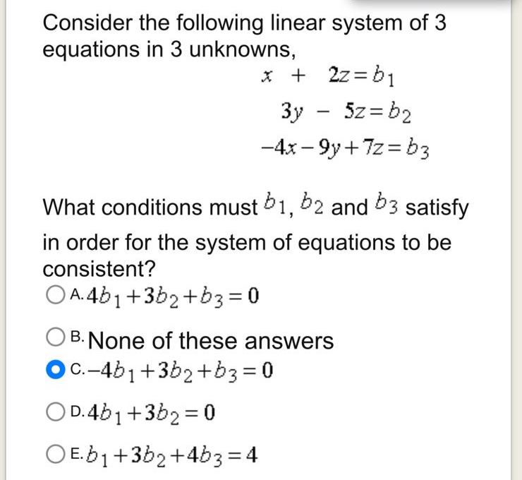 Solved Consider the following linear system of 3 ﻿equations | Chegg.com