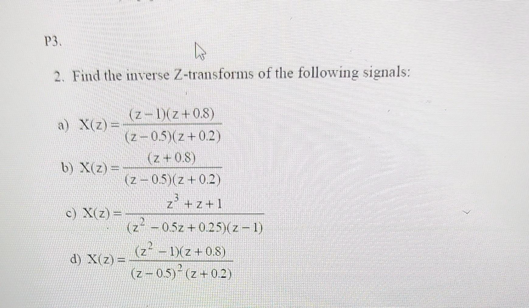 Solved P3. 2. Find The Inverse Z-transforms Of The Following | Chegg.com