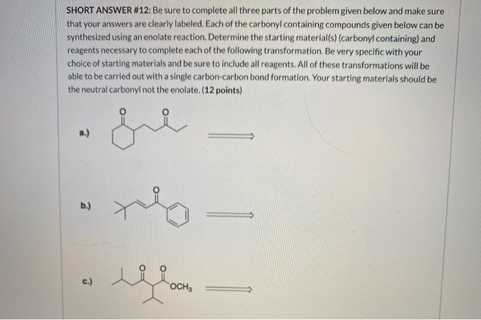 Solved SHORT ANSWER #12: Be sure to complete all three parts | Chegg.com