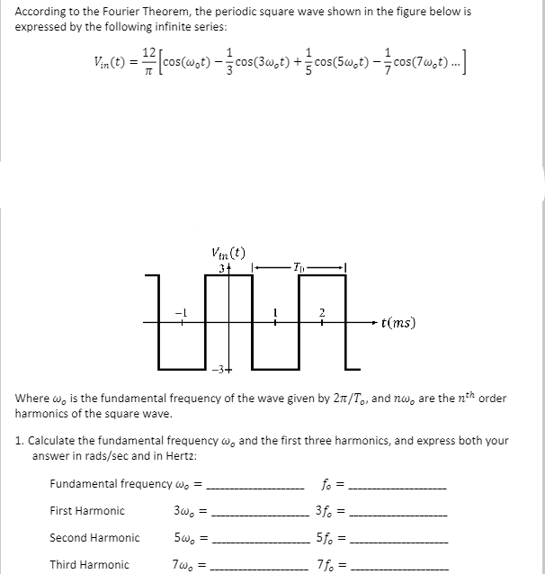 Solved According to the Fourier Theorem, the periodic square | Chegg.com