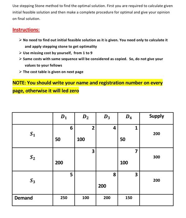 Solved Use stepping Stone method to find the optimal