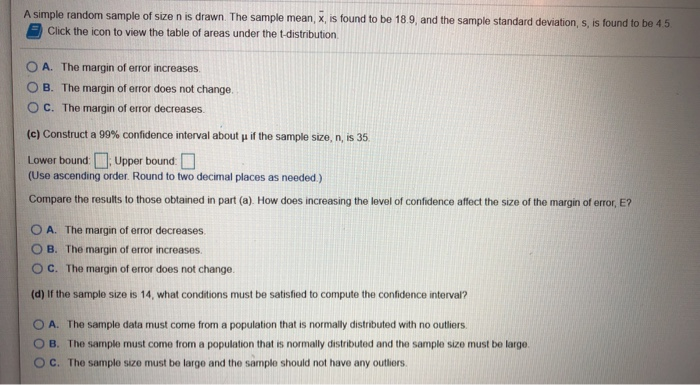 Solved A simple random sample of size n is drawn. The sample | Chegg.com