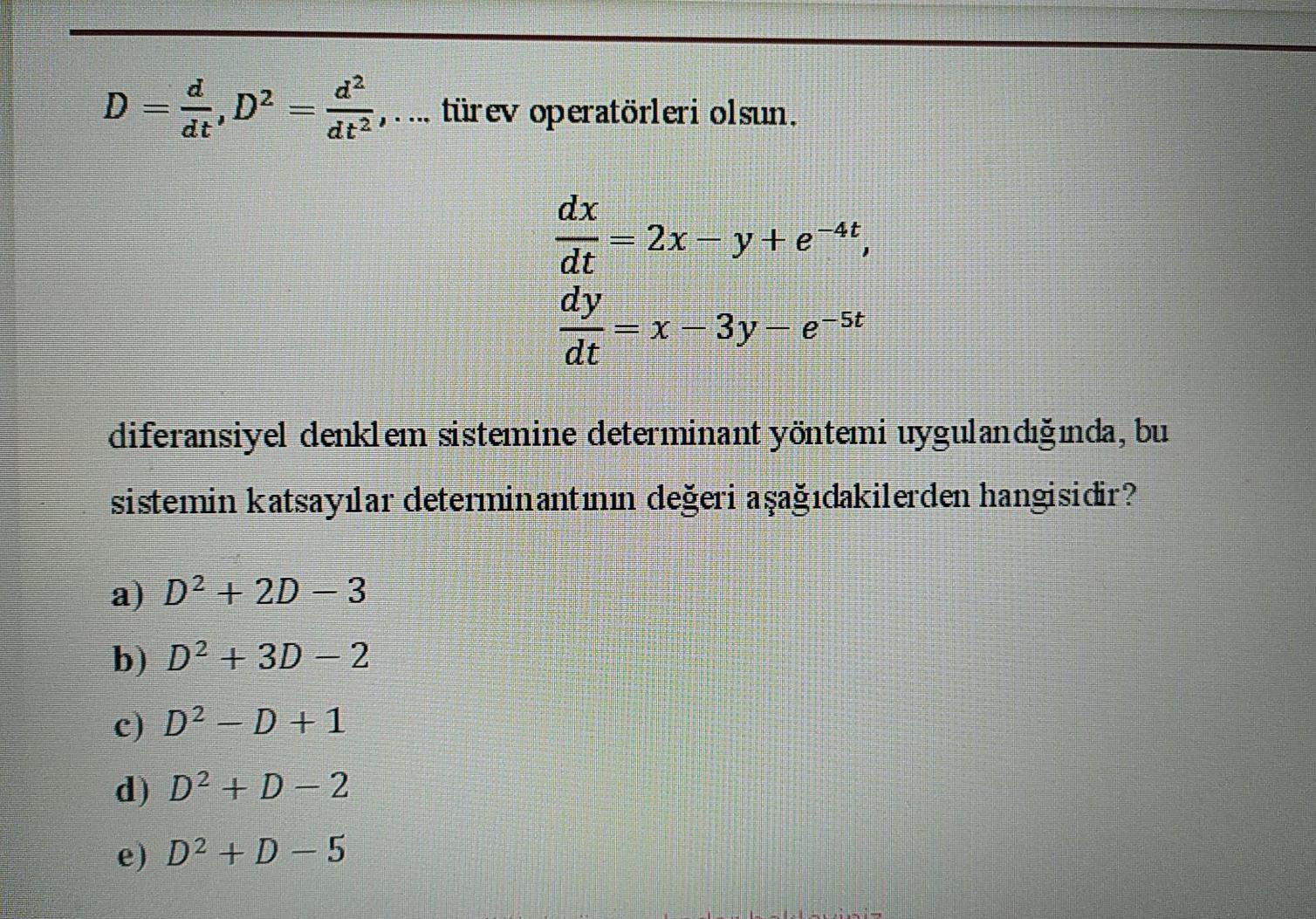Solved D derivative operator When the determinant method is | Chegg.com