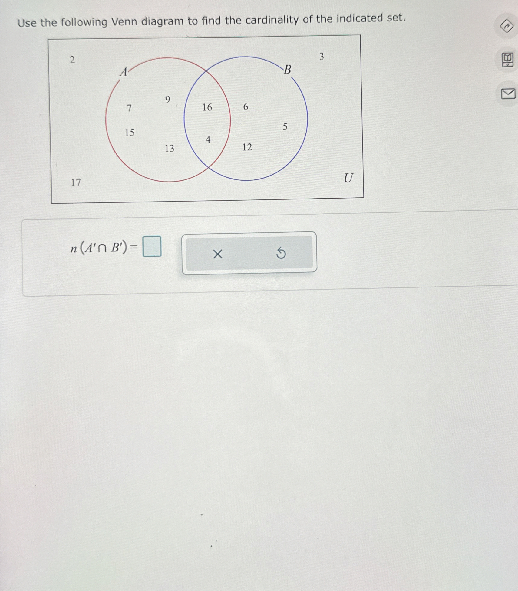 Solved Use the following Venn diagram to find the | Chegg.com