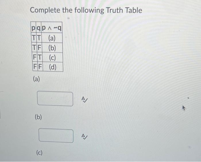 Complete the following Truth Table
(a)
A
(b)
A
(c)