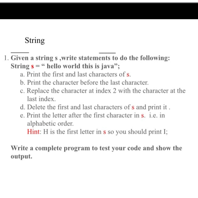 Solved String 1. Given a string s ,write statements to do | Chegg.com