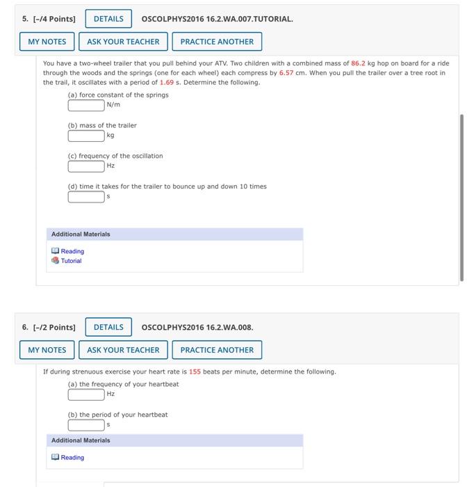 Solved 5 [ 14 Points Details Oscolphys2016 16 2 Wa 007