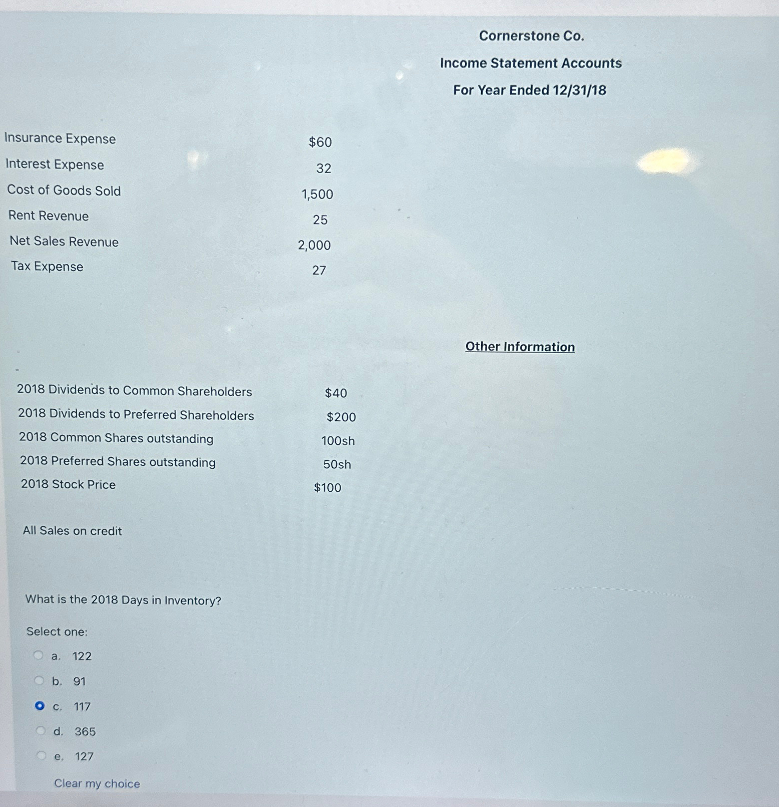 Cornerstone Co.Income Statement AccountsFor Year | Chegg.com