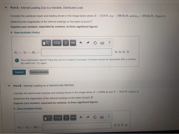 Solved Part A - Internal Loading Due to a variable, | Chegg.com